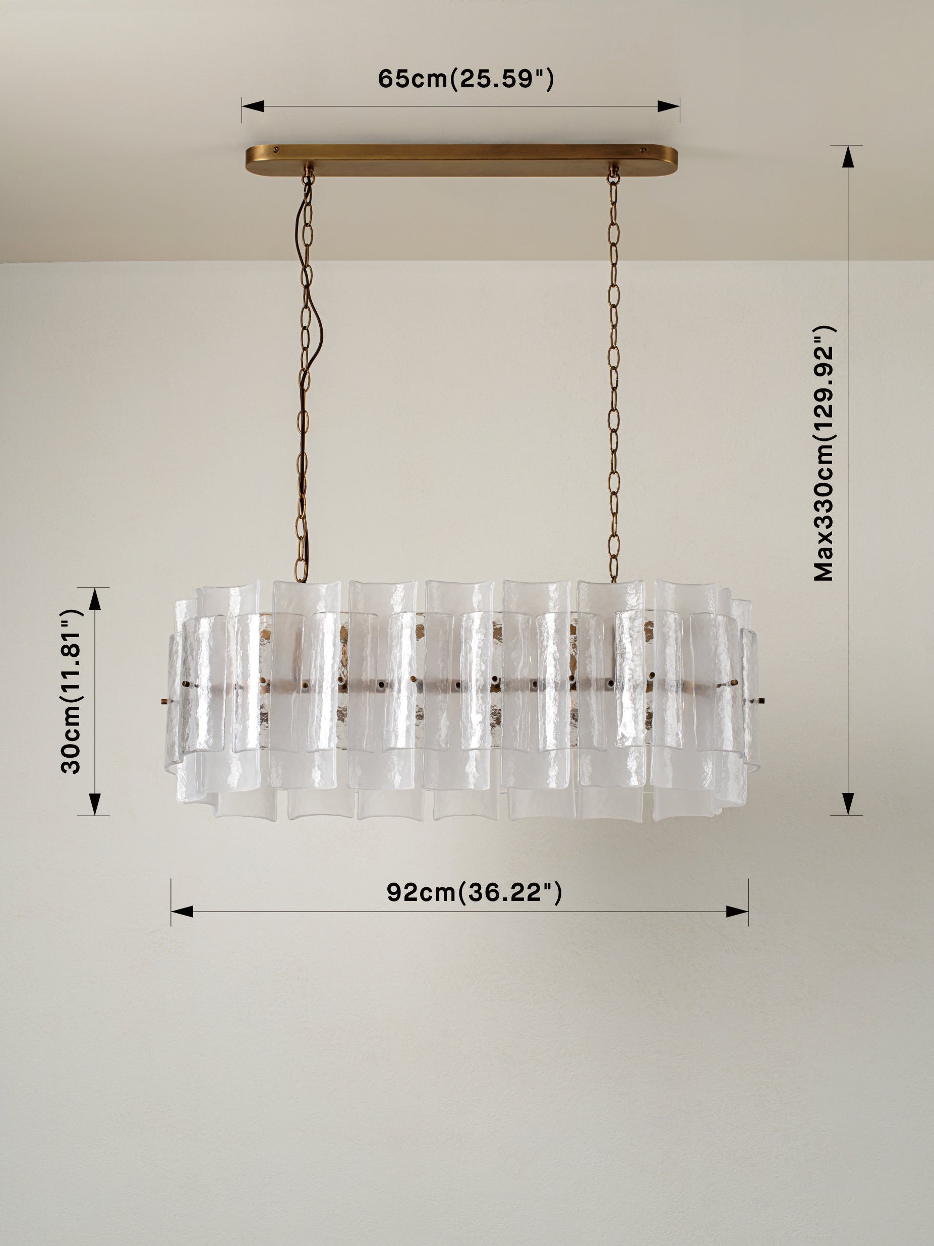 Pazo - 9 light layered textured glass oval chandelier