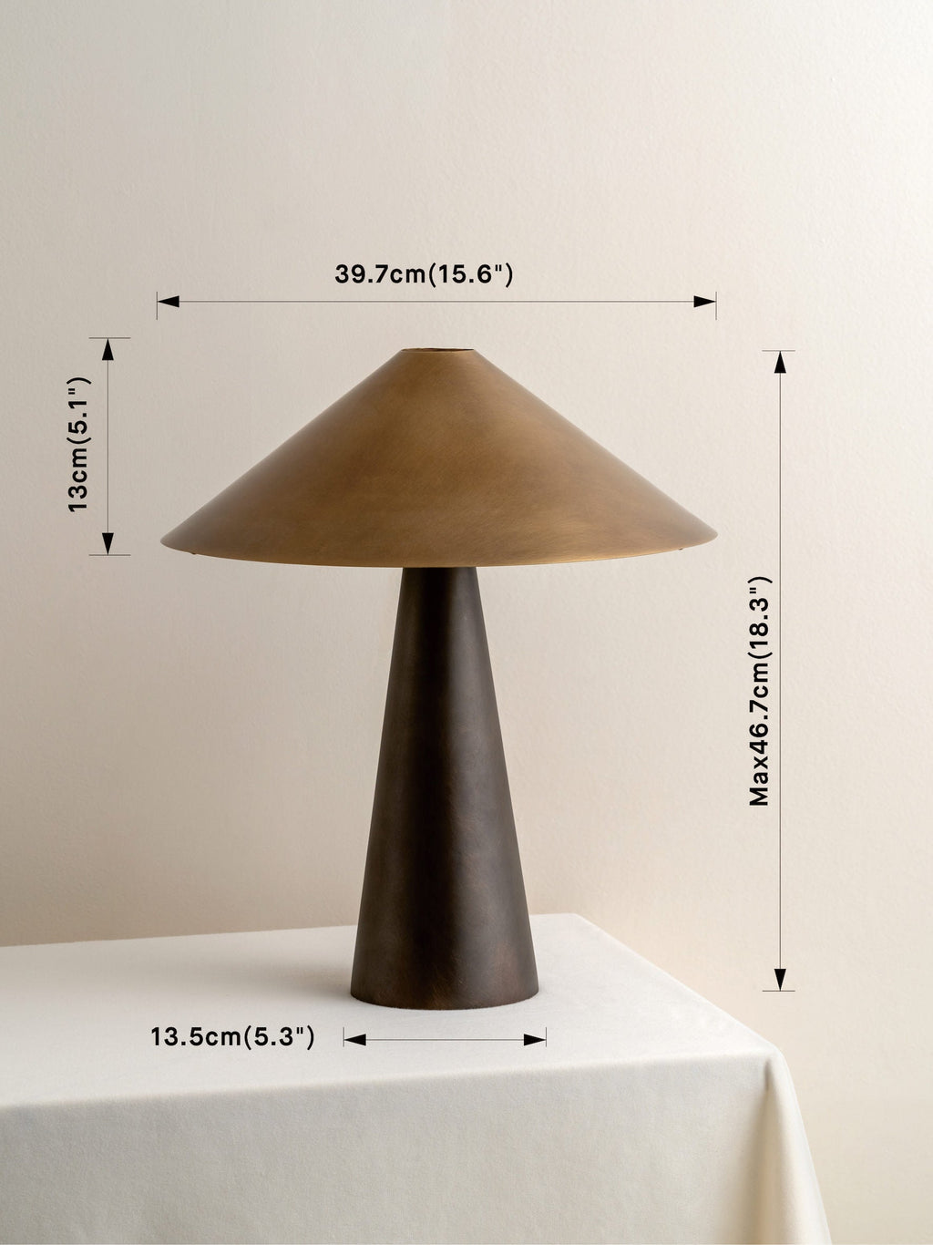 Orta - aged brass and bronze cone table lamp