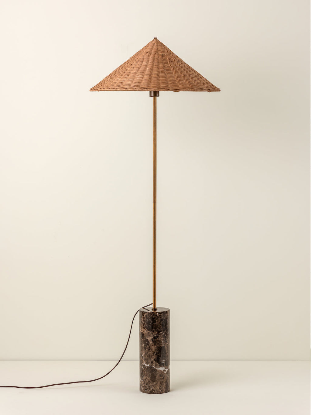 Ardini - 1 light rattan and brown marble floor lamp