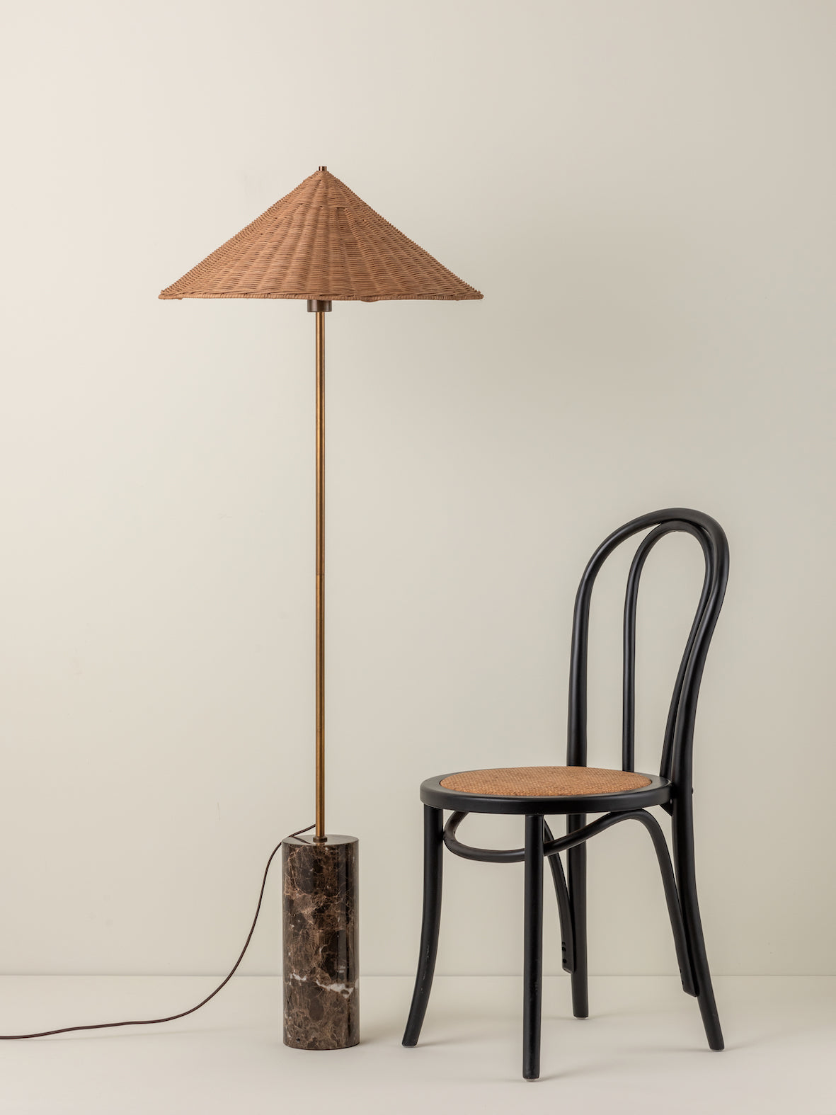 Ardini - 1 light rattan and brown marble floor lamp