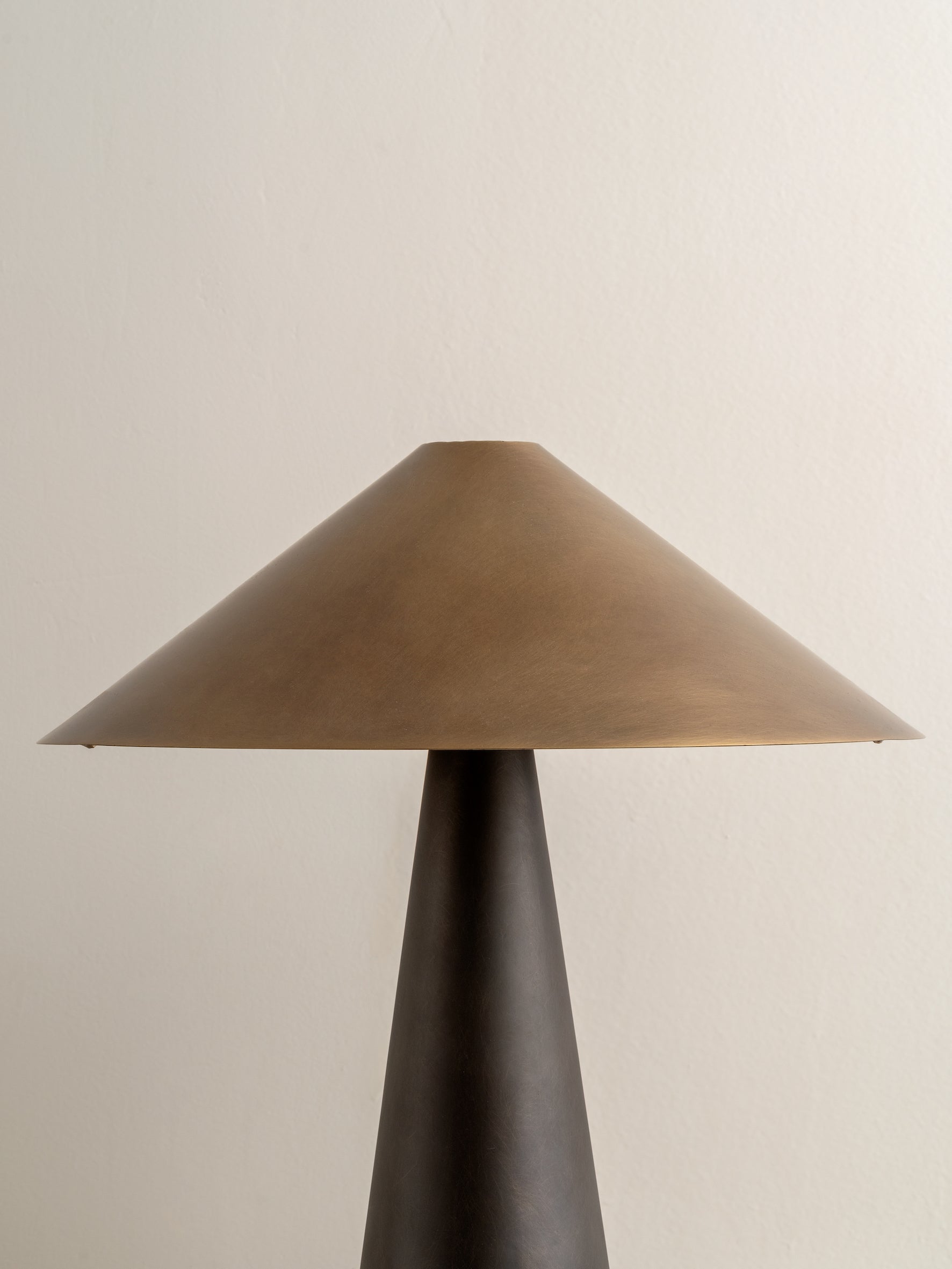 Orta - aged brass and bronze cone table lamp