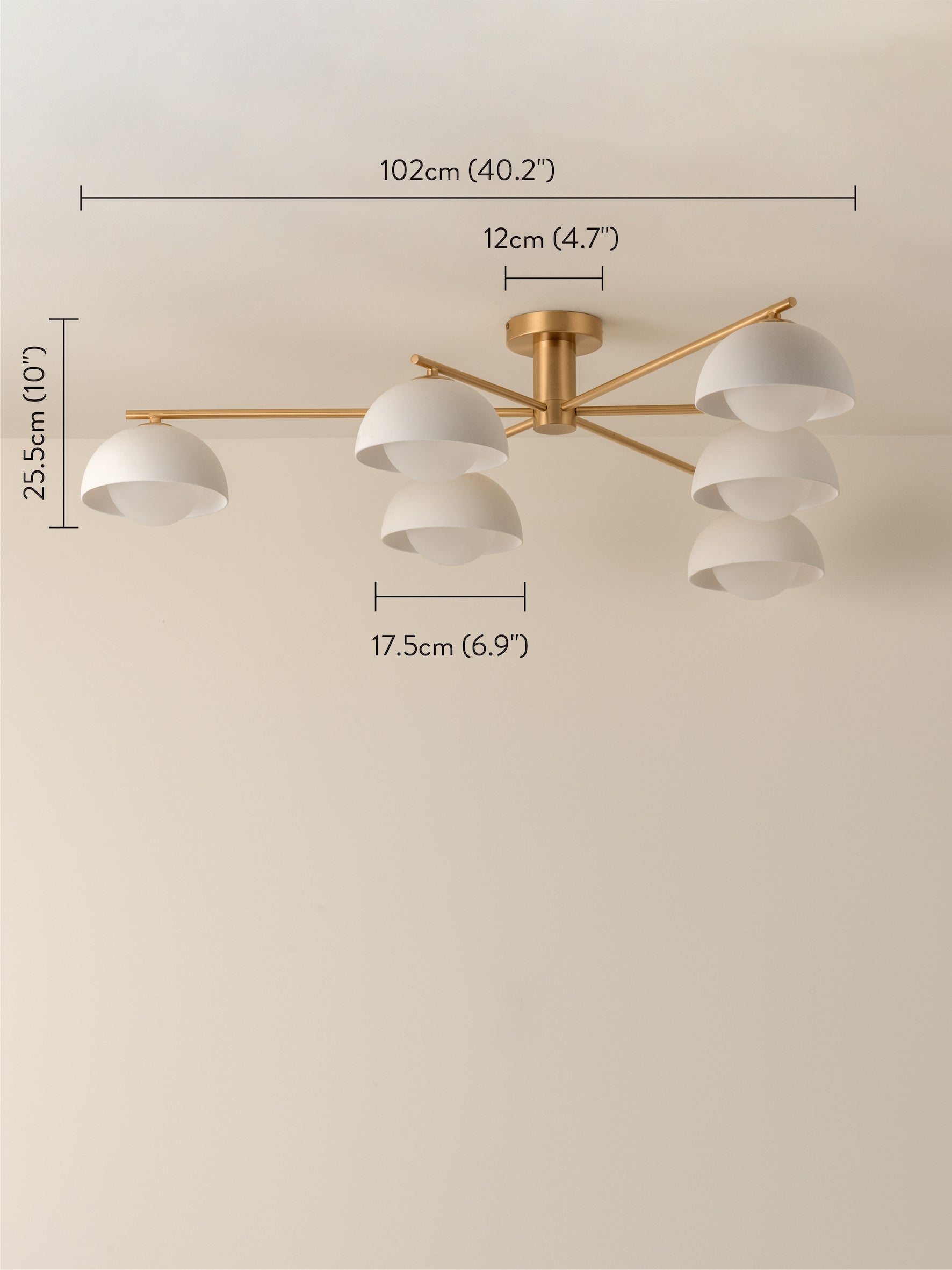 Porsa - 6 light aged brass and warm white porcelain flush