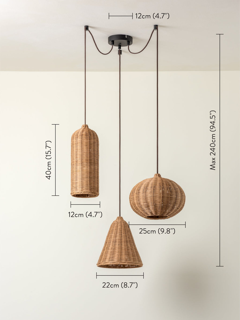 Aditi - 3 light rattan pendant
