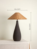 Miata - charcoal concrete and rattan table lamp