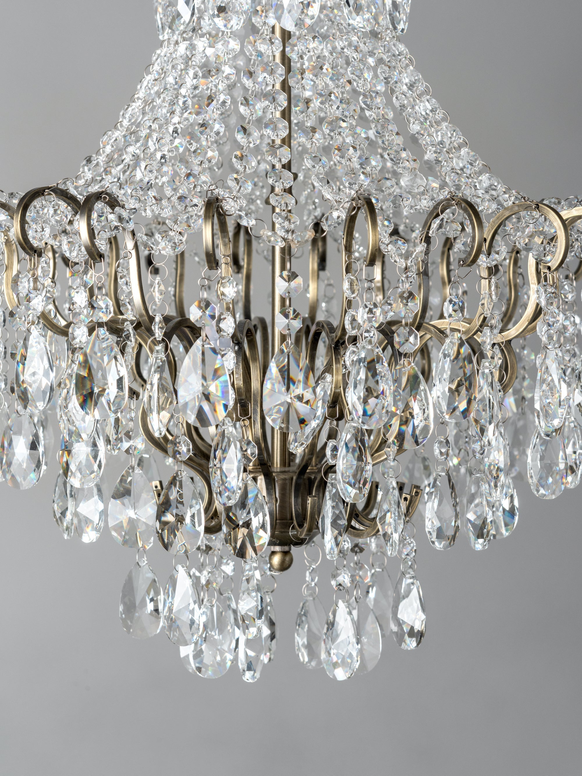 Lina - 4 light antique brass crystal glass chandelier