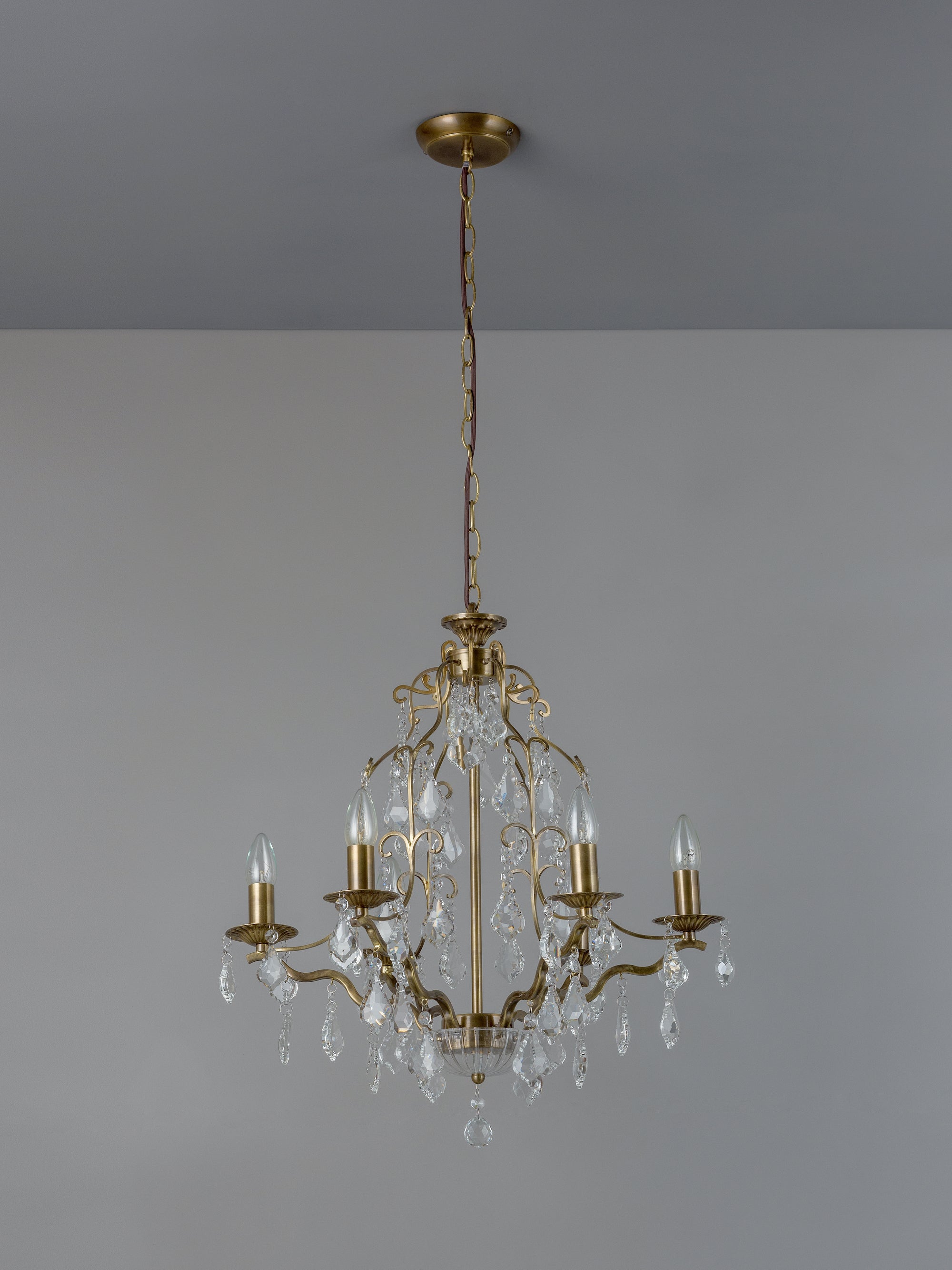 Modena - 6 light aged brass crystal glass chandelier