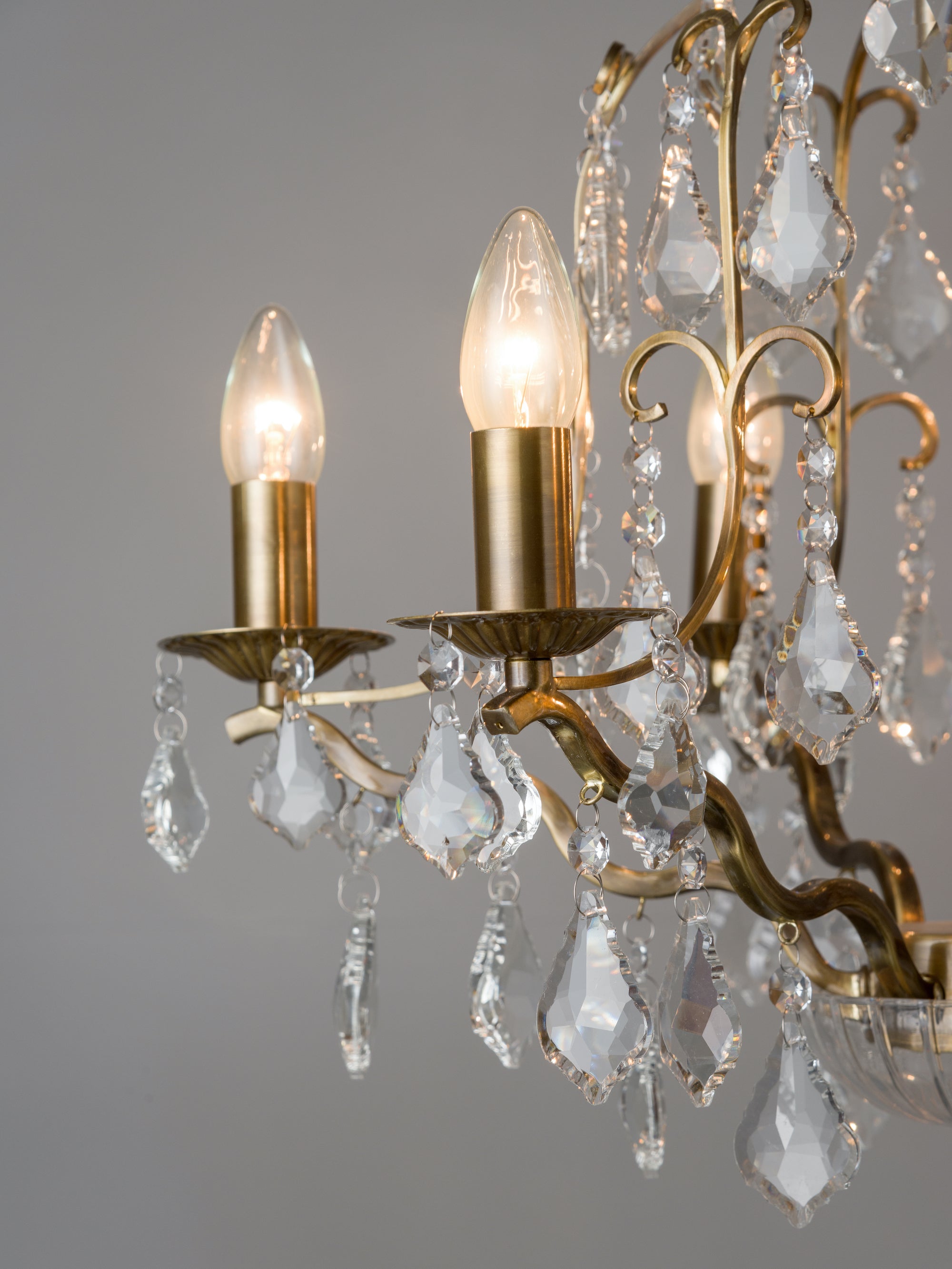 Modena - 6 light aged brass crystal glass chandelier