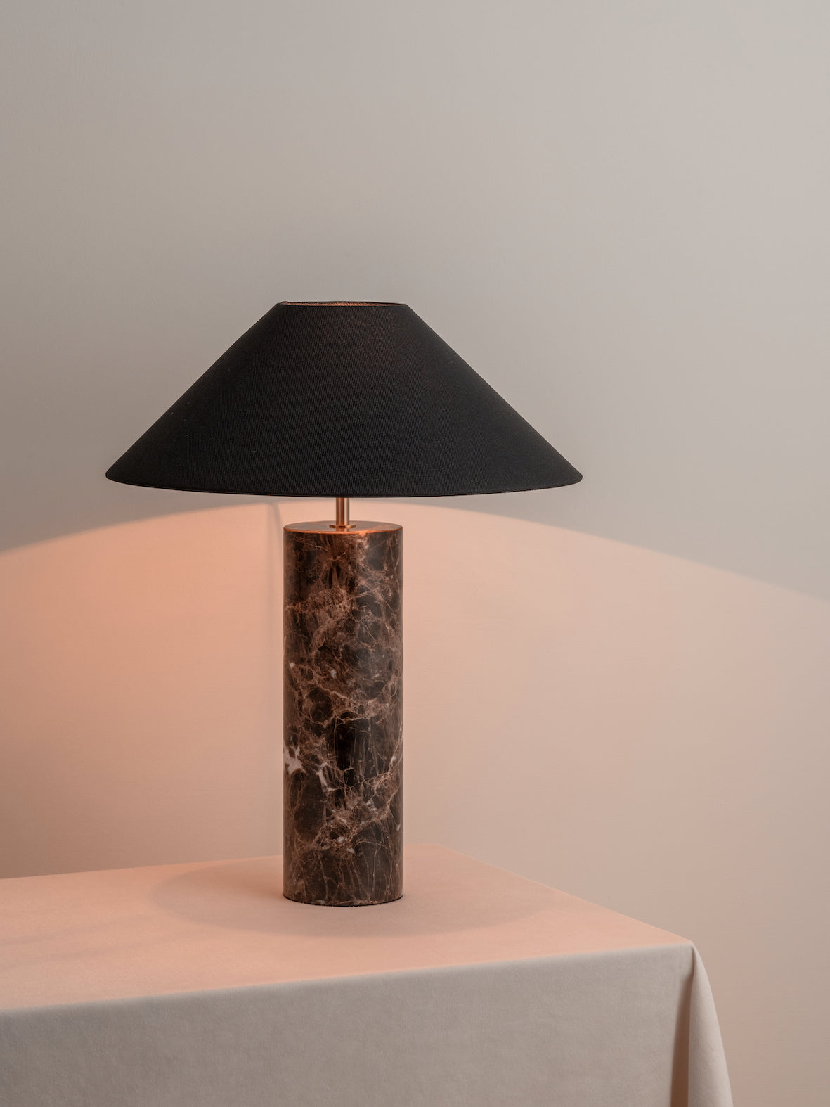 Morola - 1 light large brown marble cylinder table lamp