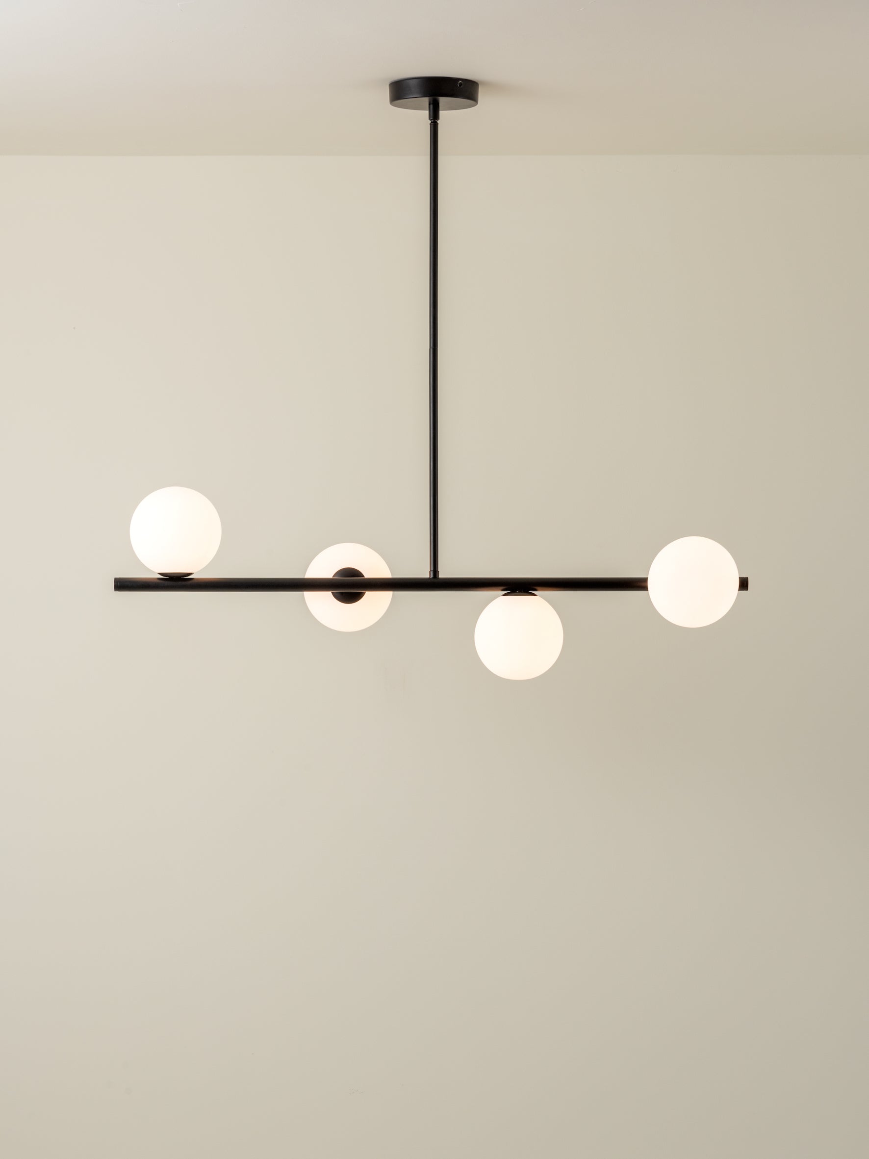 Perch - 4 light matt black and opal pendant bar