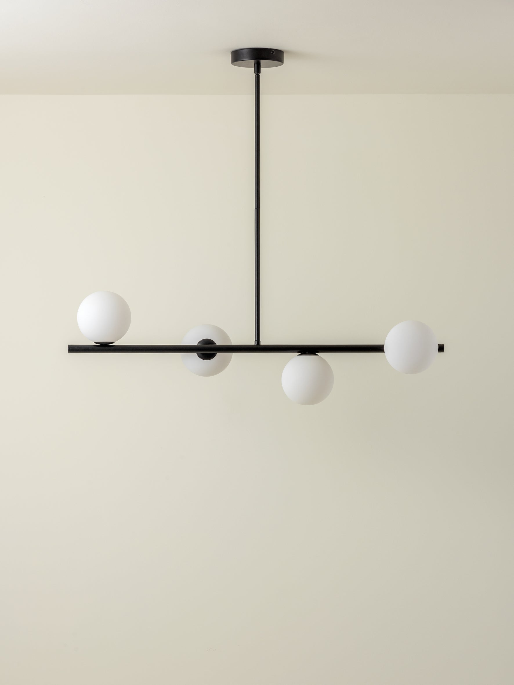 Perch - 4 light matt black and opal pendant bar
