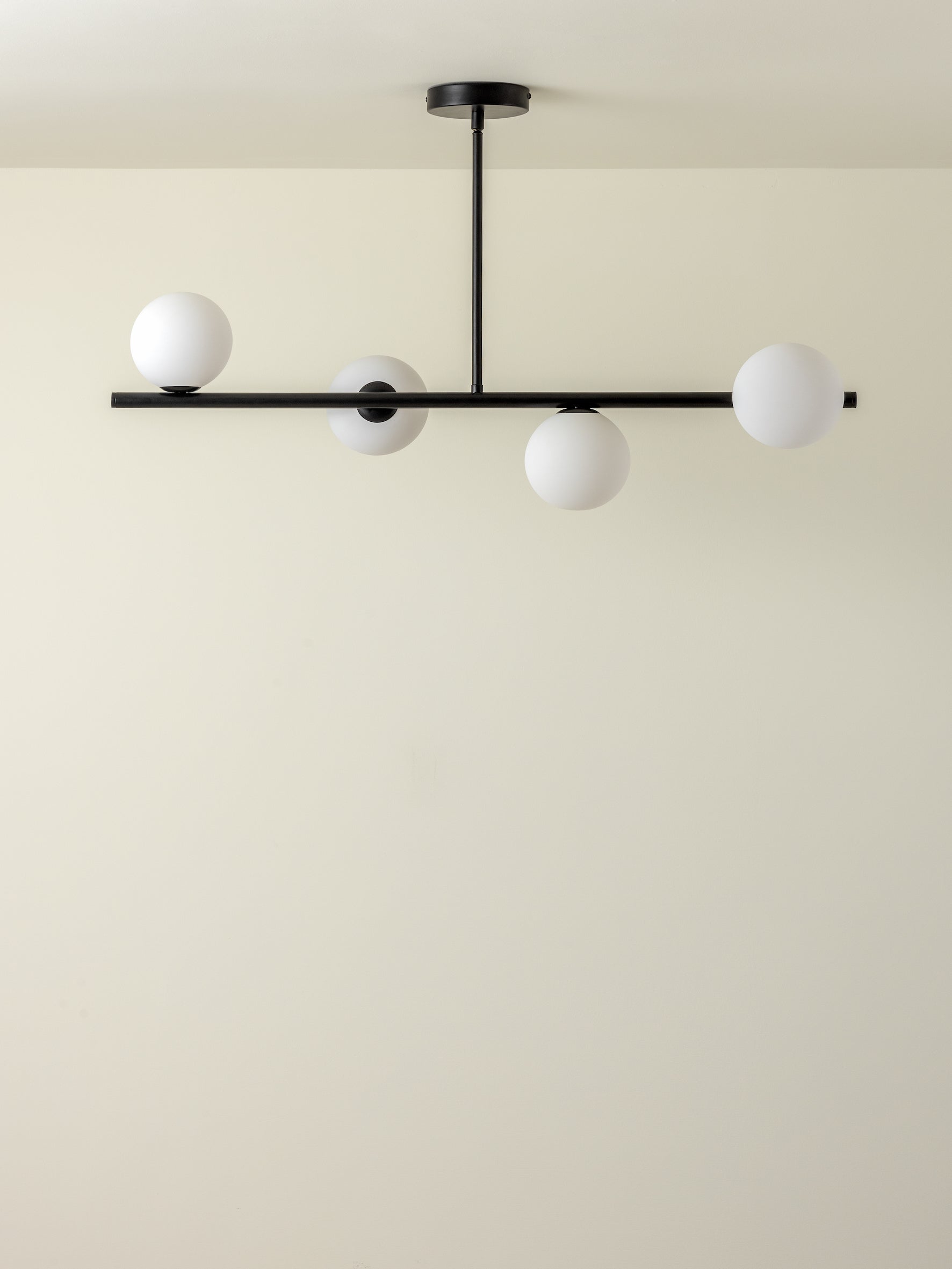 Perch - 4 light matt black and opal pendant bar