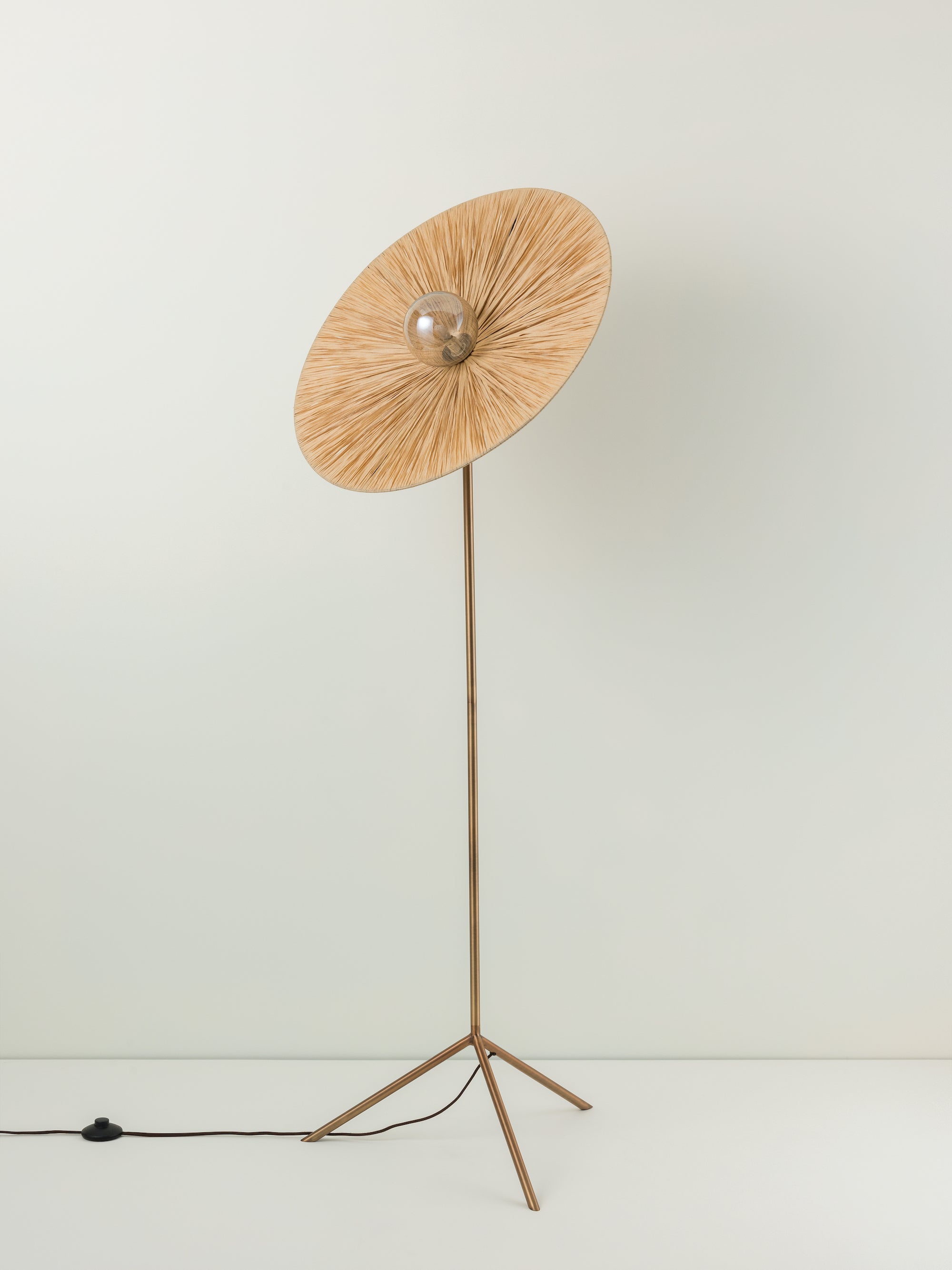 Ridotti - 1 Light Natural Raffia and Burnished Brass Floor Lamp
