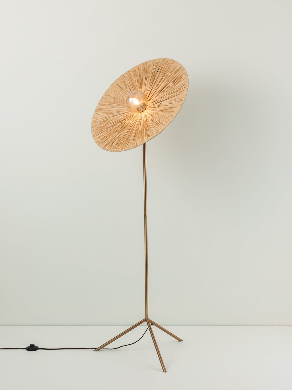 Ridotti - 1 Light Natural Raffia and Burnished Brass Floor Lamp