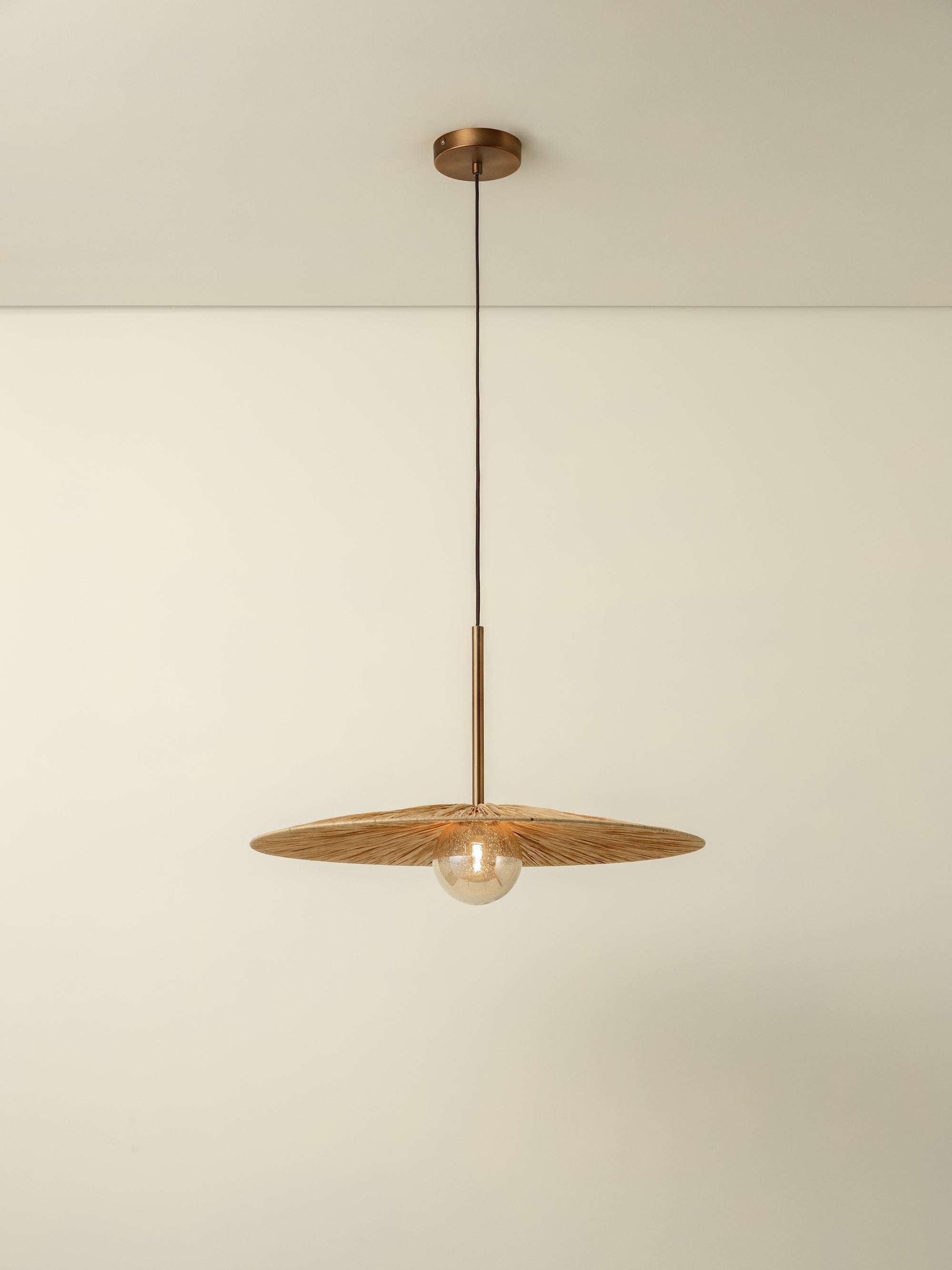 Ridotti - 1 light natural raffia and burnished brass pendant