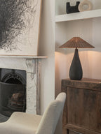 Miata - charcoal concrete and rattan table lamp