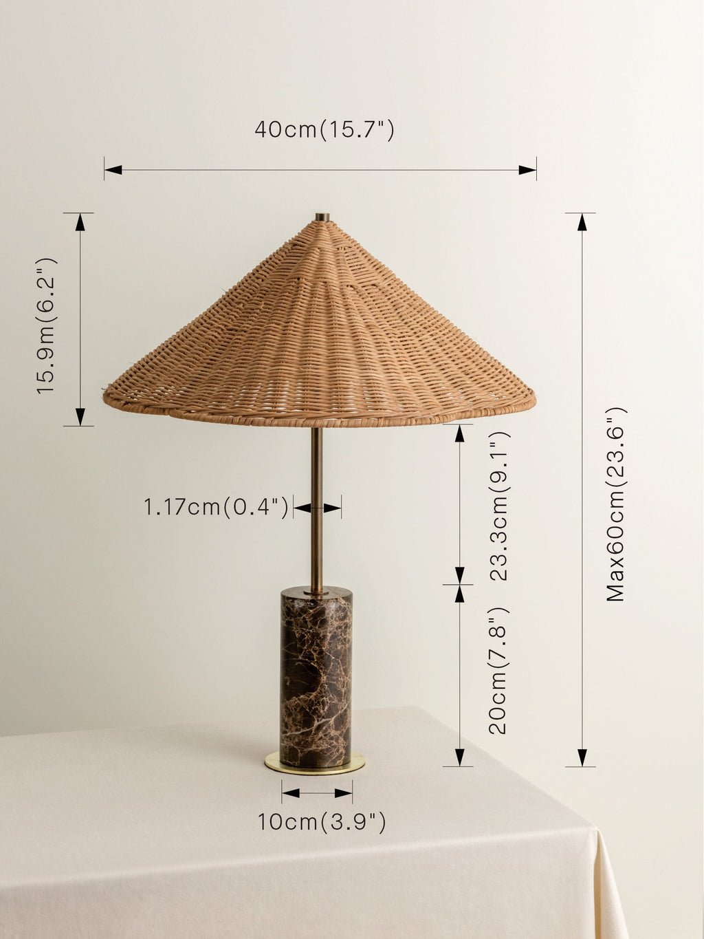 Ardini - 1 light rattan and brown marble table lamp