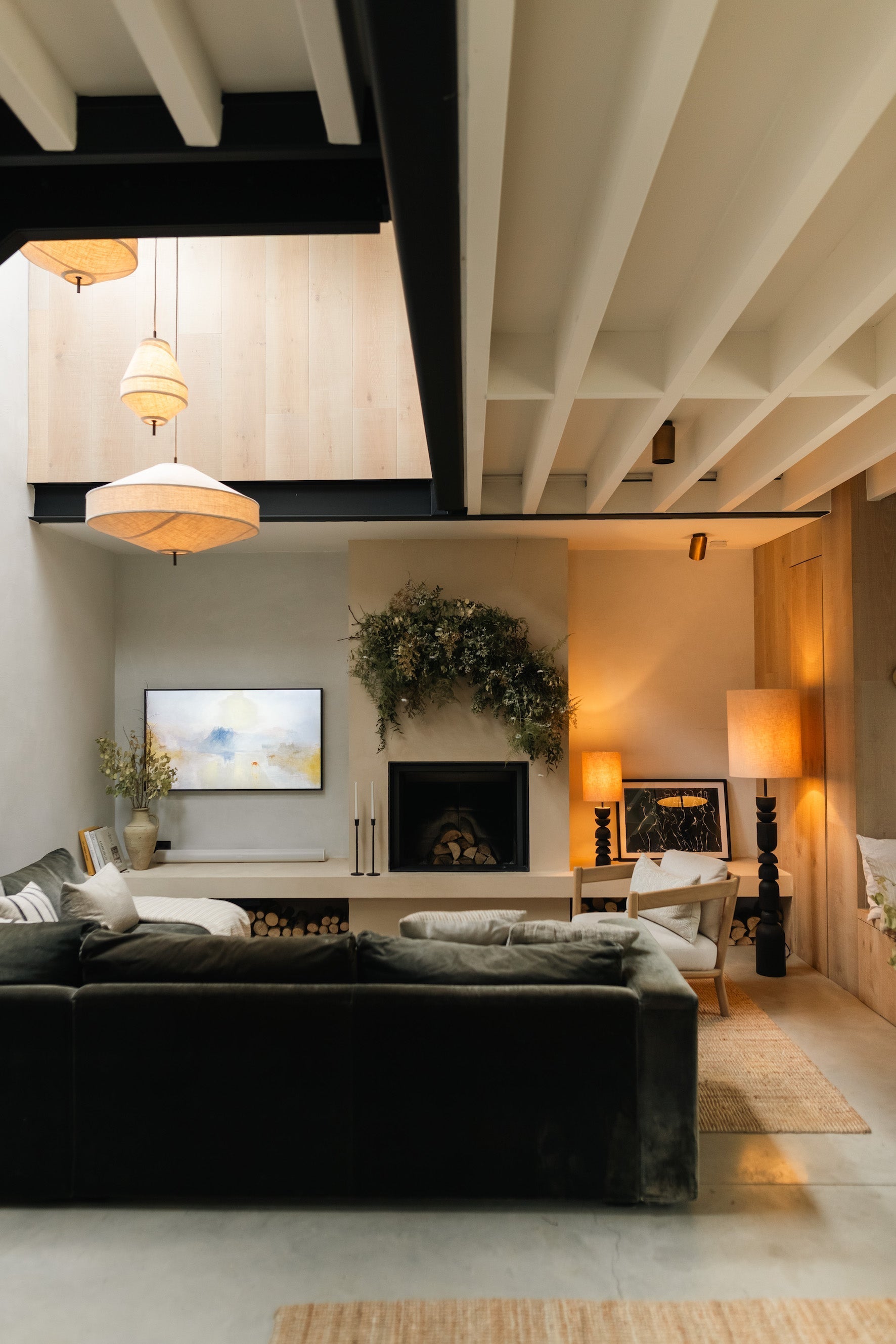 Aska - charred wood and natural linen floor lamp