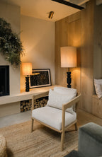 Aska - charred wood and natural linen floor lamp