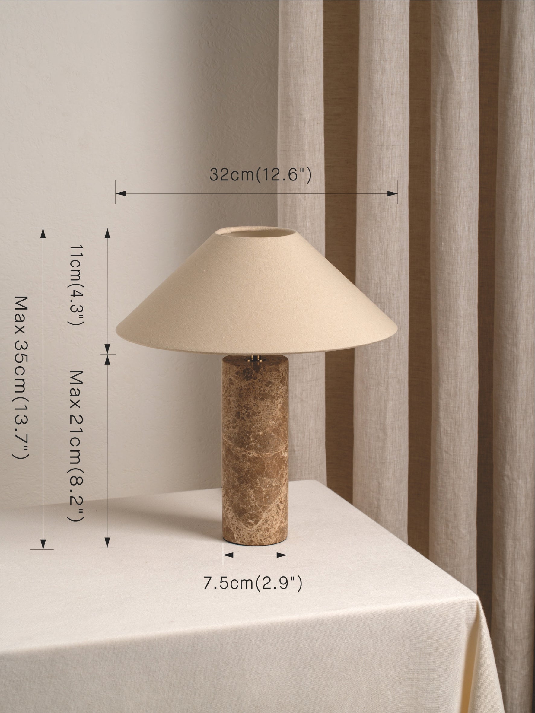 Denari - 1 light small brown marble cylinder table lamp