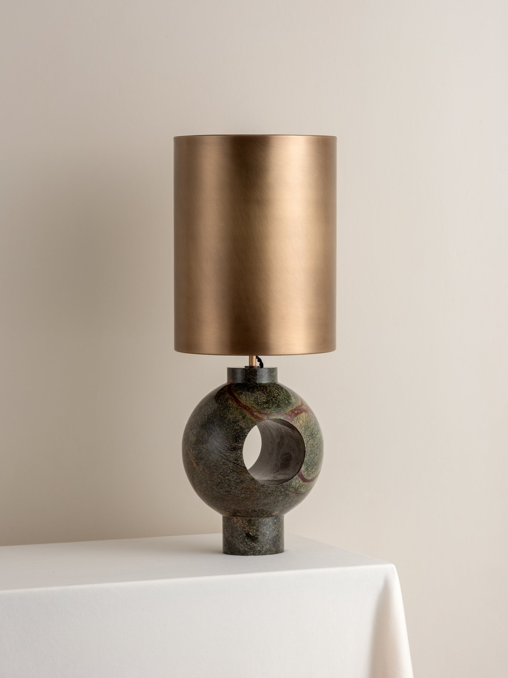 Editions marble lamp with + aged brass shade