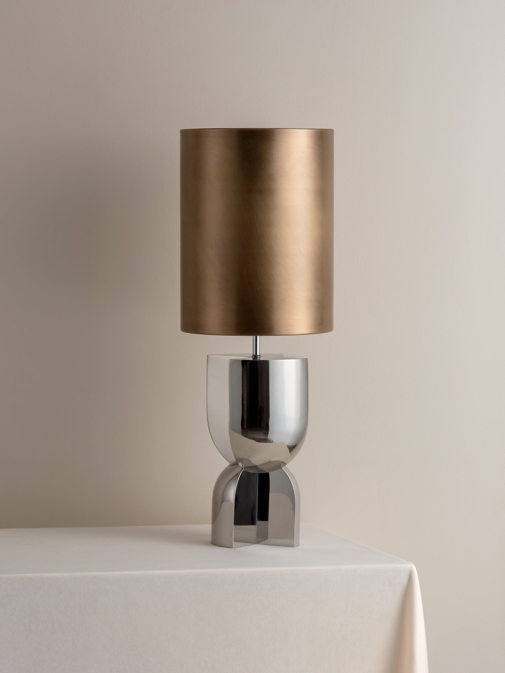 Editions chrome lamp with + aged brass shade