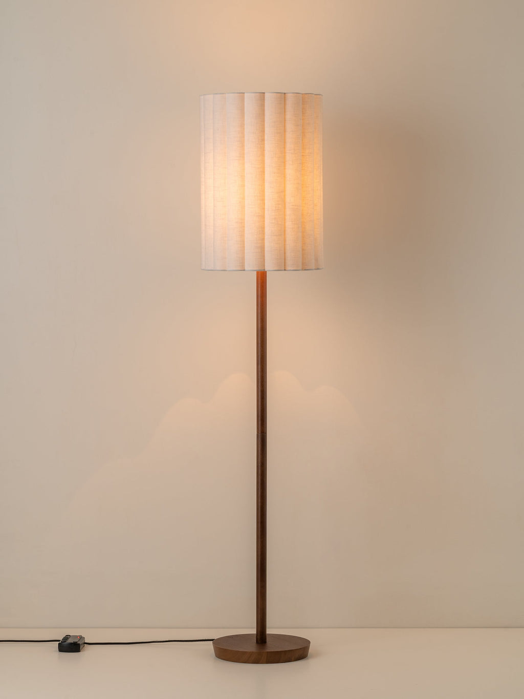 Folia - walnut wood and scalloped natural linen floor lamp