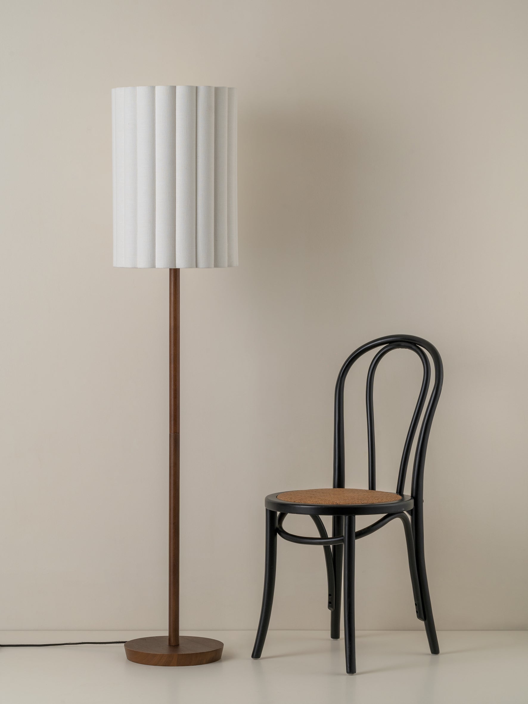 Folia - walnut wood and scalloped natural linen floor lamp