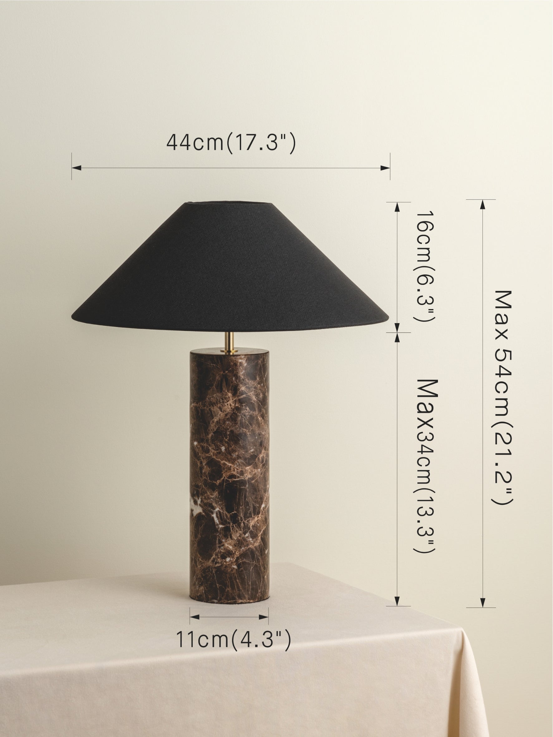 Morola - 1 light large brown marble cylinder table lamp