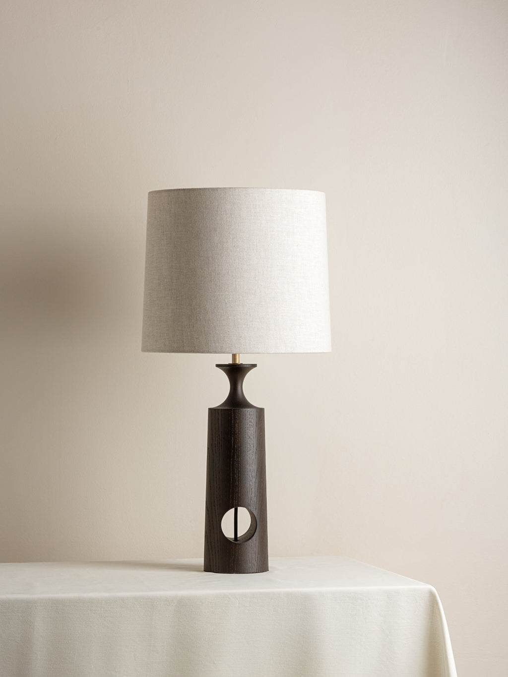 Morton - dark wood and linen table lamp