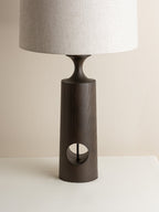 Morton - dark wood and linen table lamp
