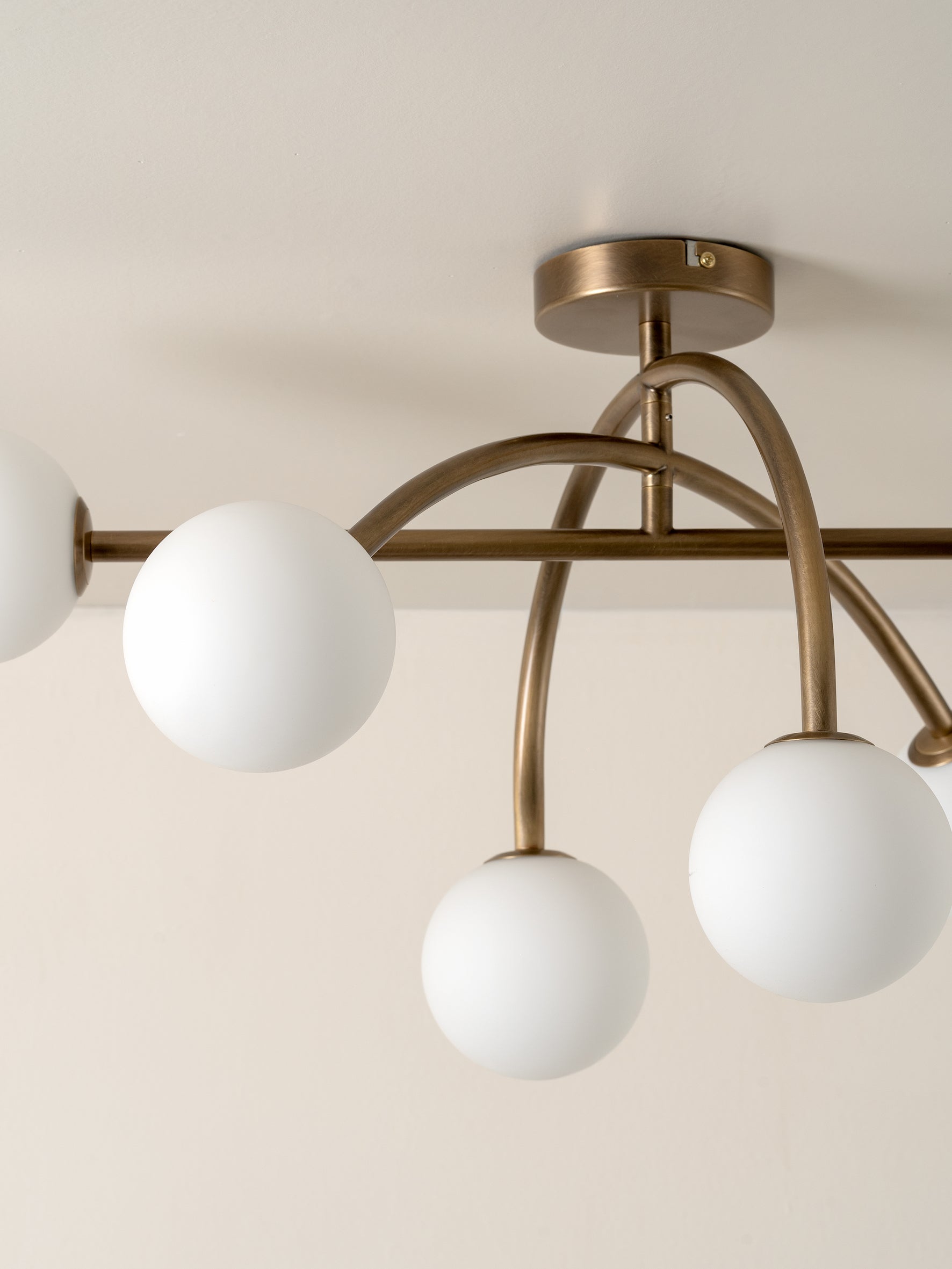 Perry - 6 light aged brass and opal flush pendant