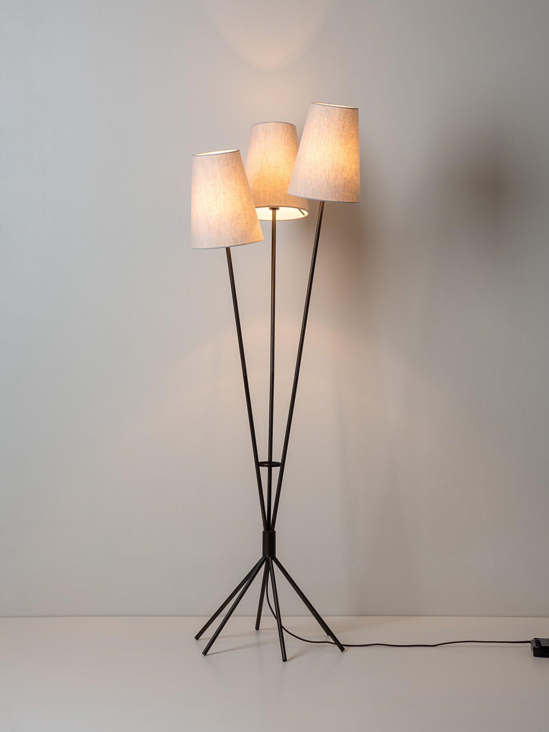 Renwick - 3 light linen and bronze floor lamp