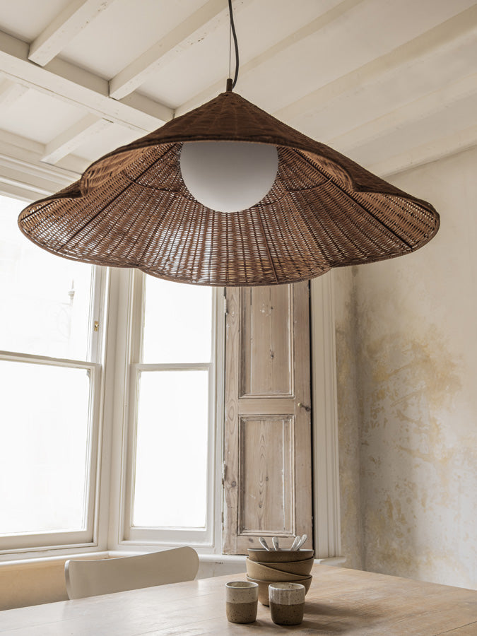 Bardi - 1 light oversized scalloped rattan pendant