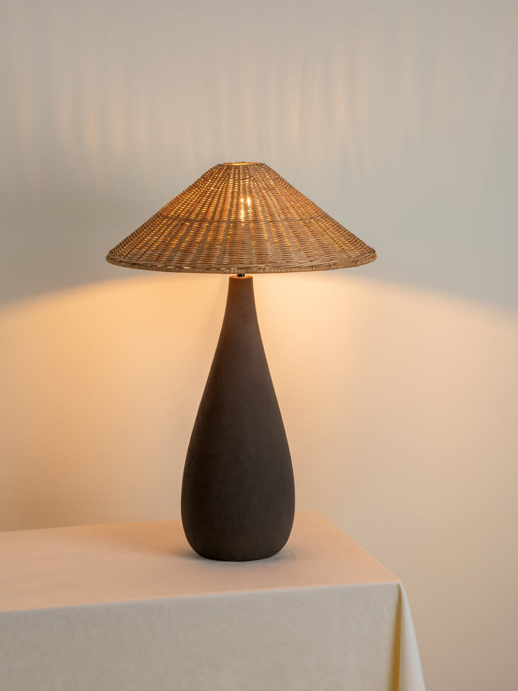 Miata - charcoal concrete and rattan table lamp