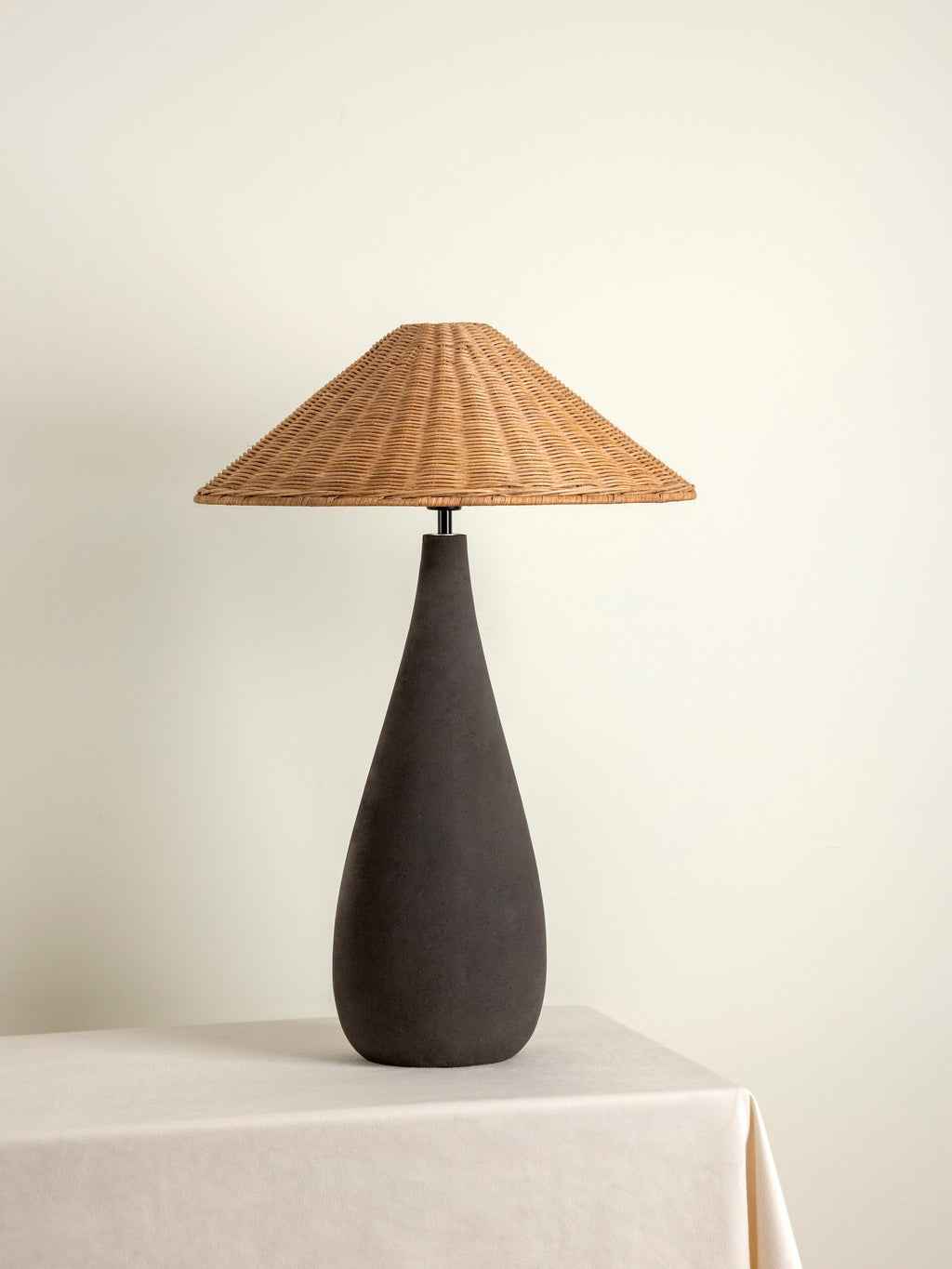 Miata - charcoal concrete and rattan table lamp